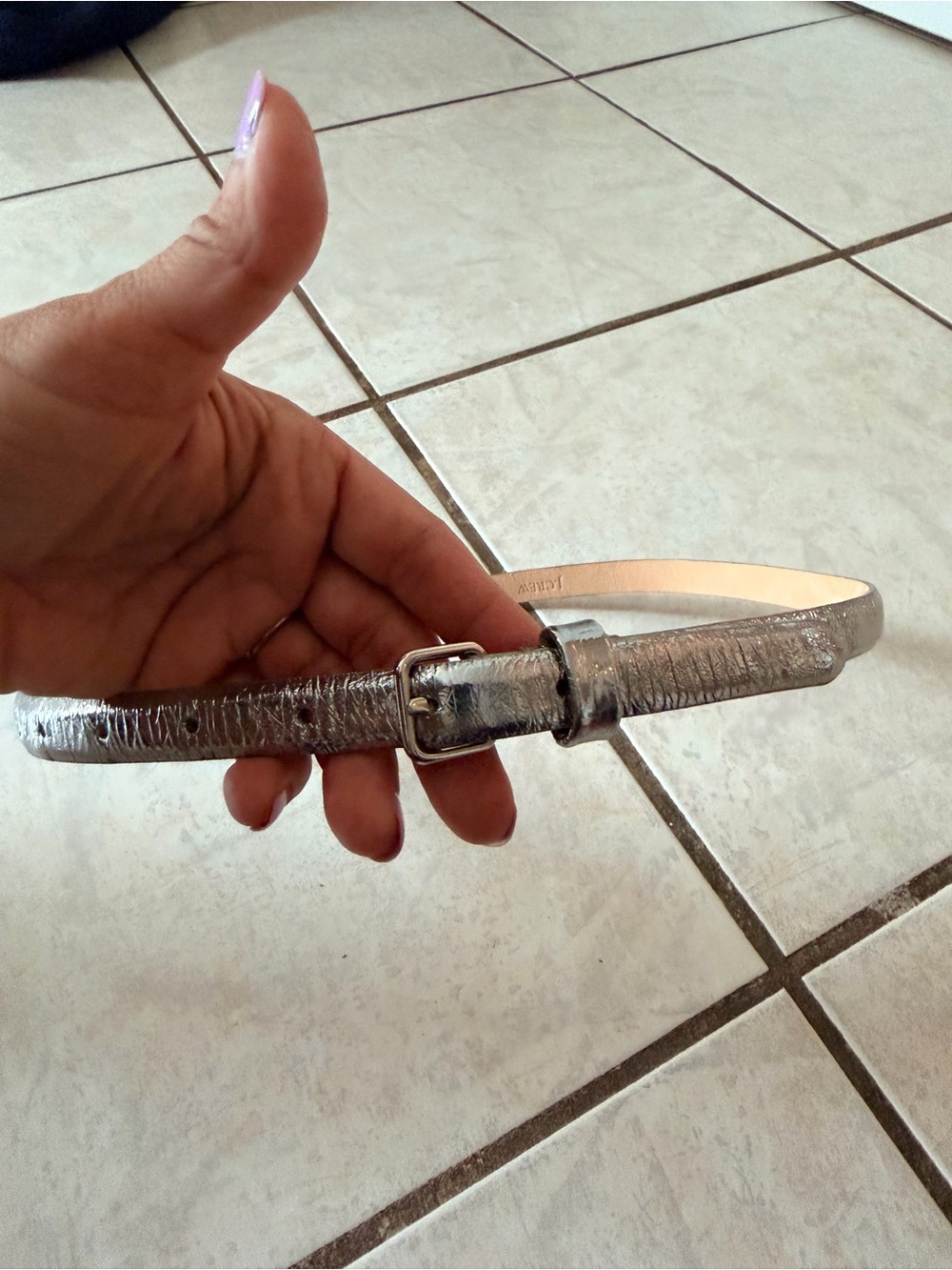 J. Crew Genuine Leather Slim Metallic Silver Belt